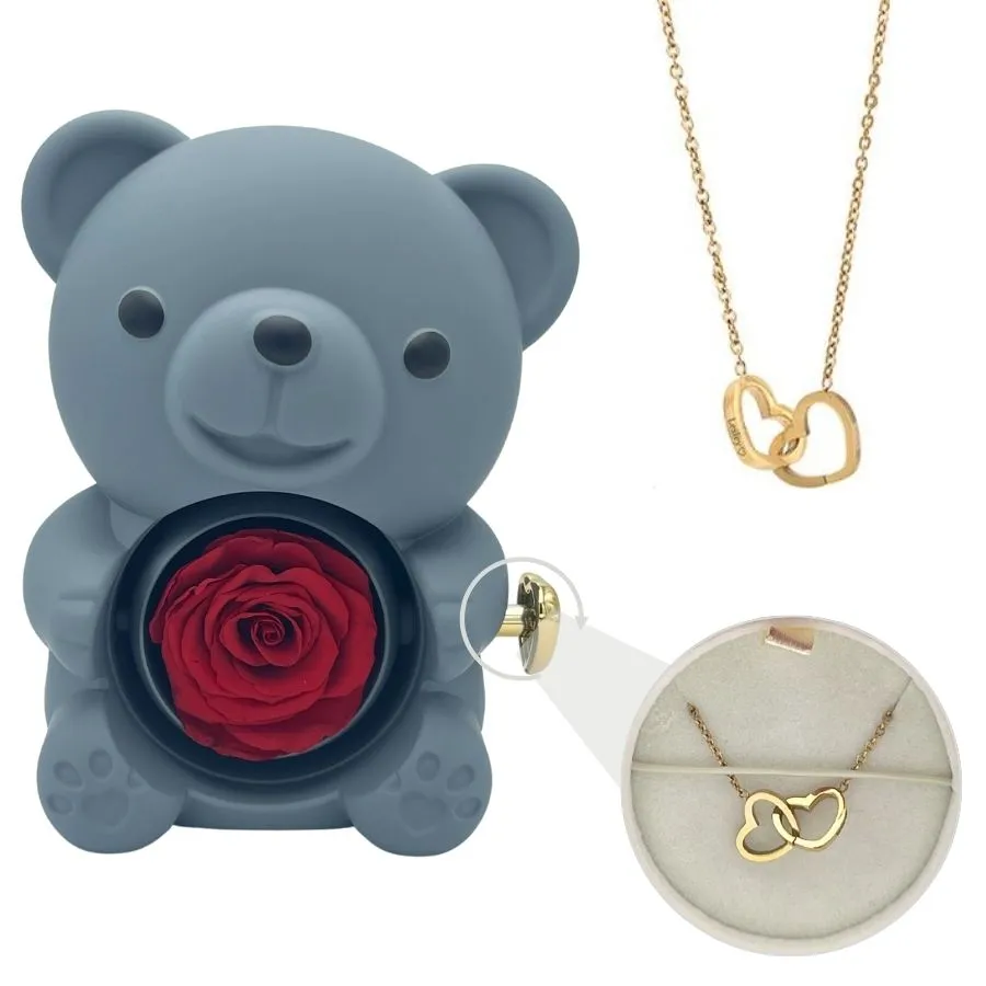 Eternal Rose Bear - W/ Engraved Necklace