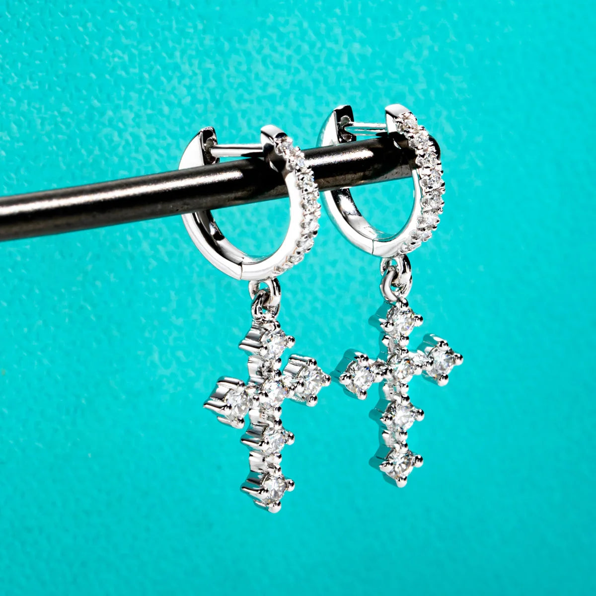 Moissanite Cross Hoop Earrings