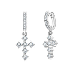 Moissanite Cross Hoop Earrings