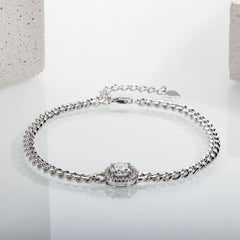 Moissanite Cuban O Silver Bracelet