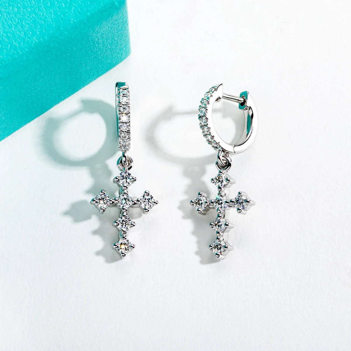 Moissanite Cross Hoop Earrings