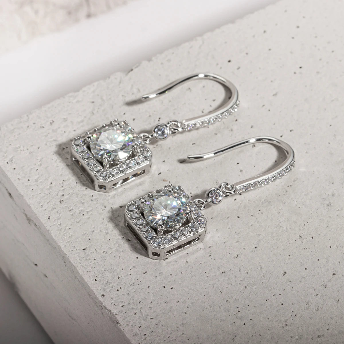 Moissanite Square Drop Earrings