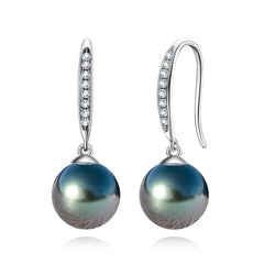 10K White Gold Tahitian Black Pearl Moissanite Drop Earrings