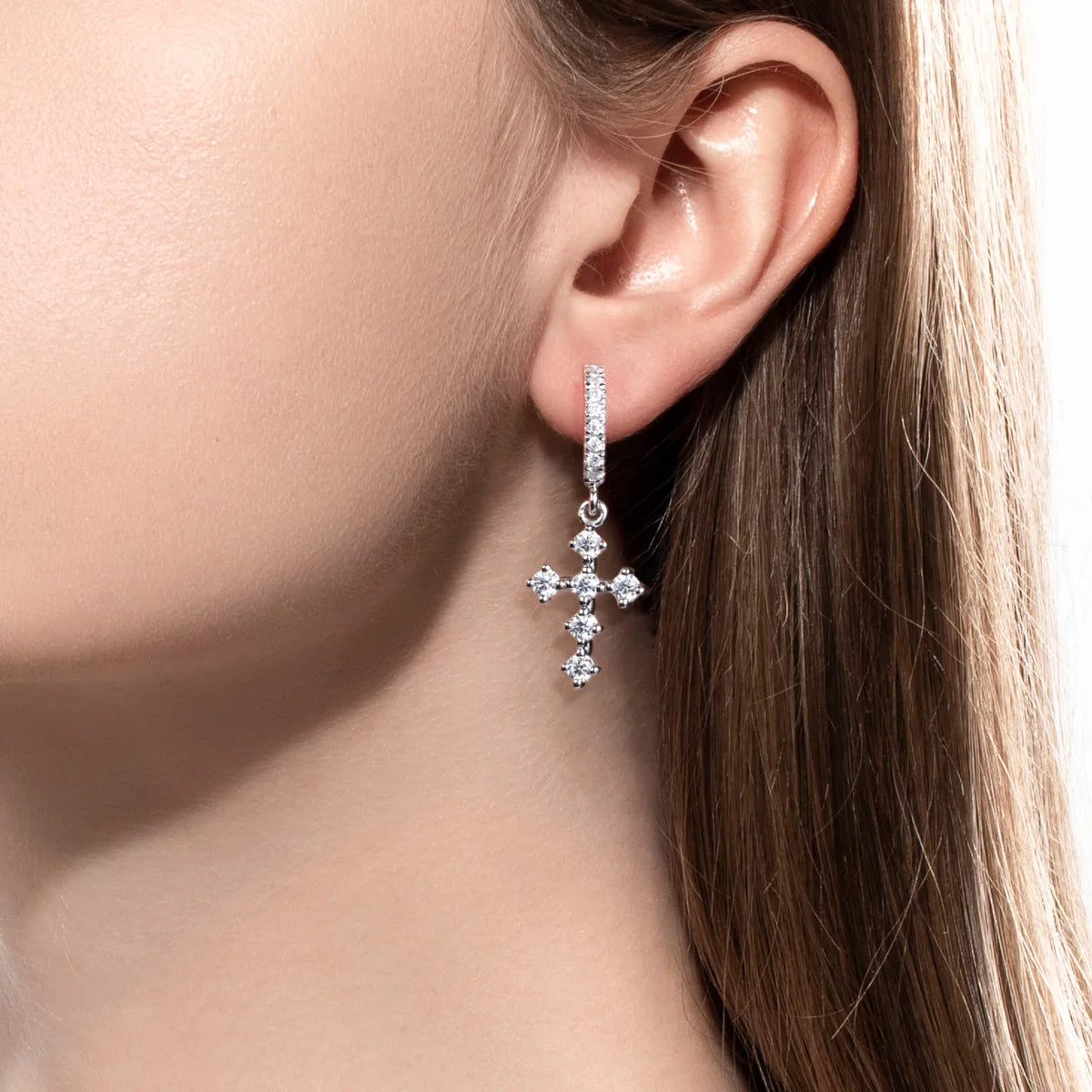 Moissanite Cross Hoop Earrings