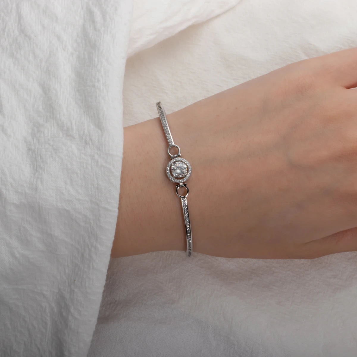 Moissanite O Silver Bracelet