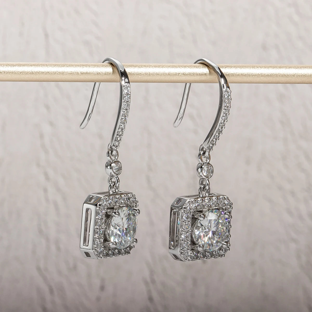 Moissanite Square Drop Earrings