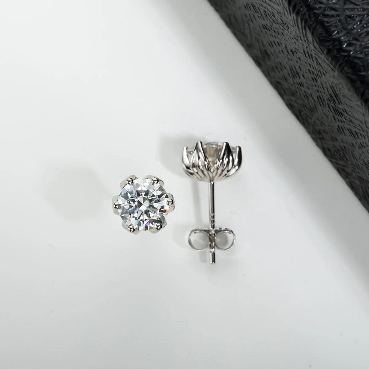 Moissanite Lotus Stud Earrings