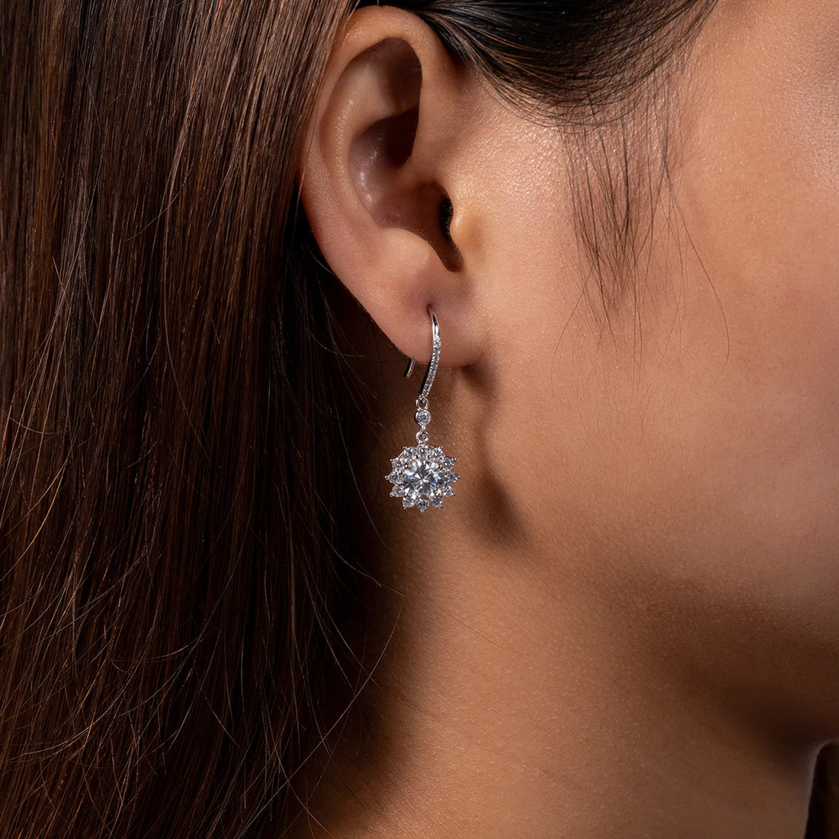 Sunflower Moissanite Drop Earrings