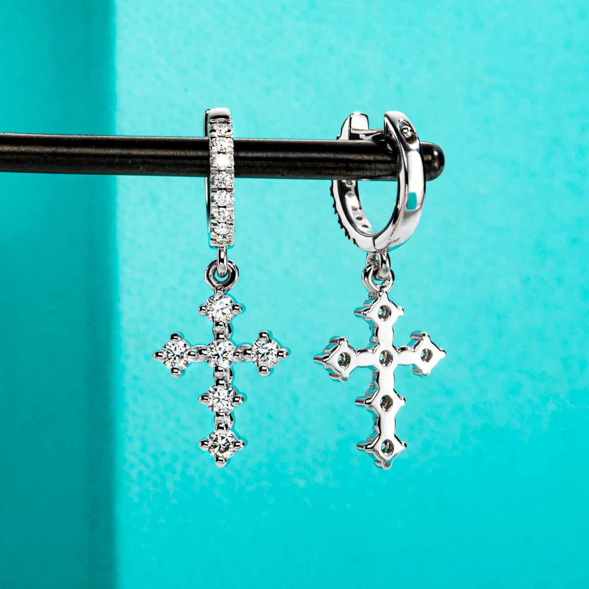 Moissanite Cross Hoop Earrings