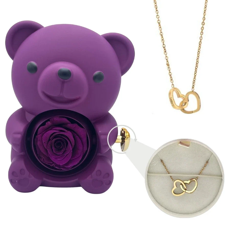 Eternal Rose Bear - W/ Engraved Necklace